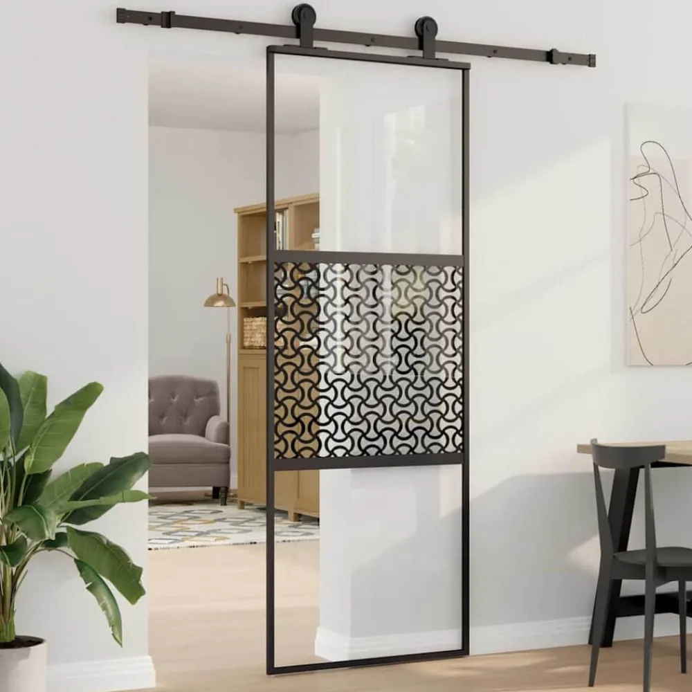Matériaux De Construction-vidaXL Porte en verre Fretwork Noir 90 x 2 x 205 cm Aluminium