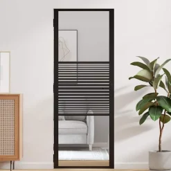Matériaux De Construction-vidaXL Porte en verre Rayé 76 x 3.5 x 201.5 cm Aluminium Noir