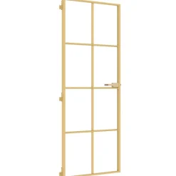 Matériaux De Construction-vidaXL Porte intérieure mince doré 76x201,5 cm verre trempé aluminium Doré et transparent