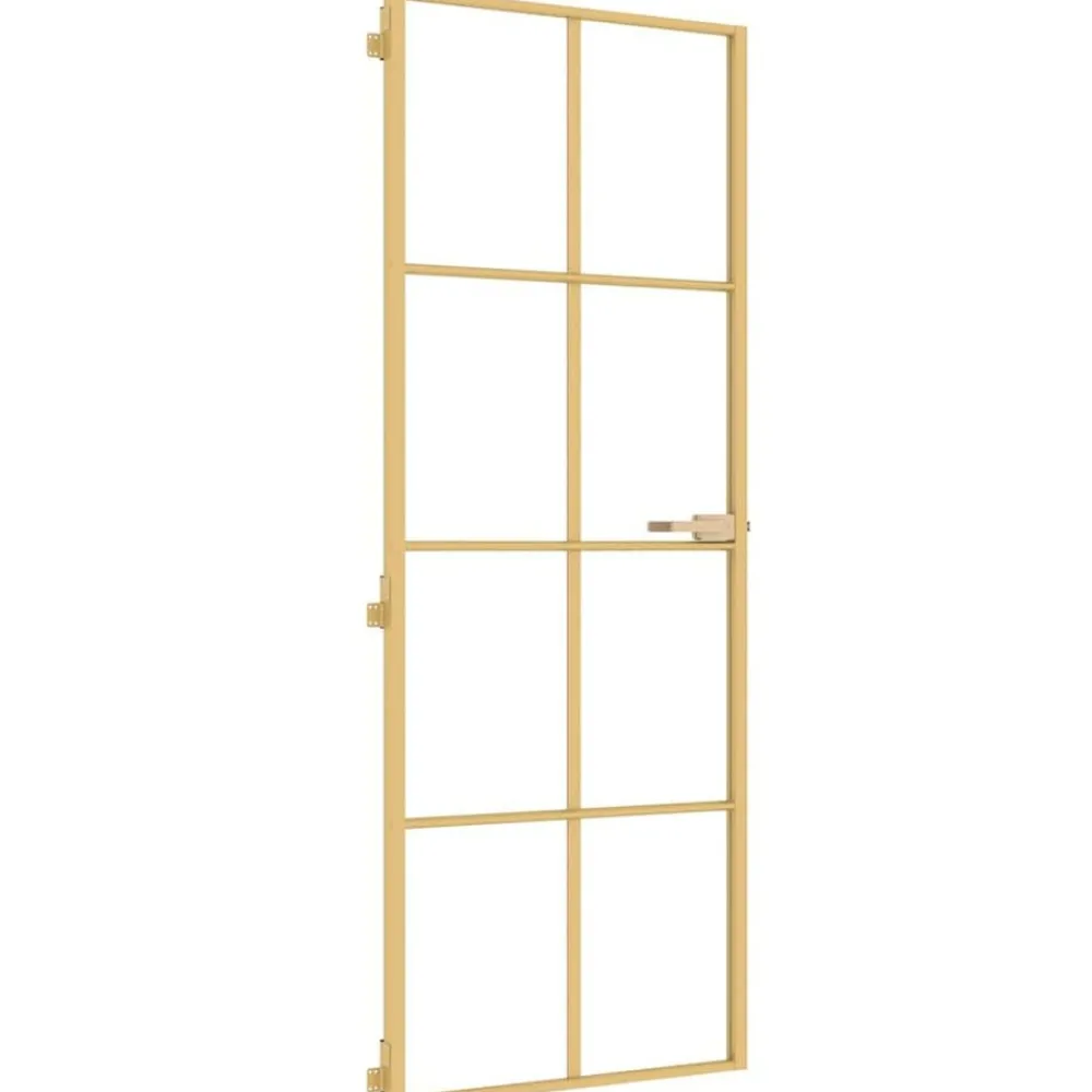 Matériaux De Construction-vidaXL Porte intérieure mince doré 76x201,5 cm verre trempé aluminium Doré et transparent