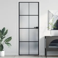 vidaXL Porte intérieure mince noir 76x201,5 cm verre trempé aluminium