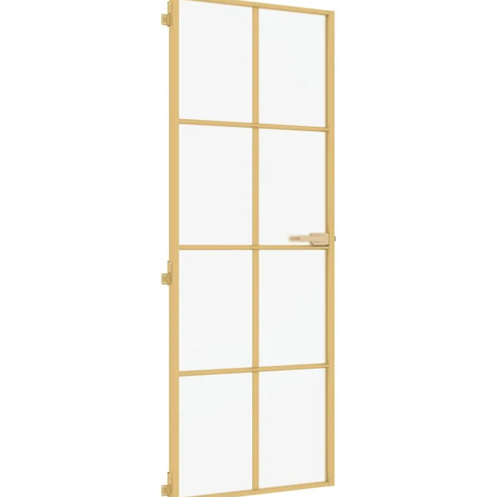 vidaXL Porte intérieure mince doré 76x201,5 cm verre trempé aluminium