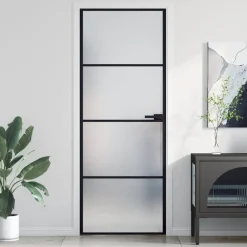 Matériaux De Construction-vidaXL Porte intérieure mince noir 76x201,5 cm verre trempé aluminium Noir et mat