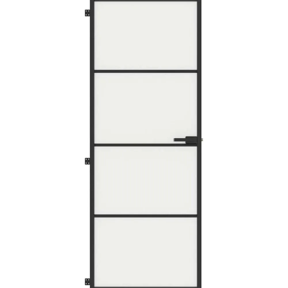 Matériaux De Construction-vidaXL Porte intérieure mince noir 76x201,5 cm verre trempé aluminium Noir et mat