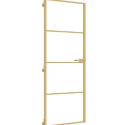 Matériaux De Construction-vidaXL Porte intérieure mince doré 76x201,5 cm verre trempé aluminium Doré et transparent