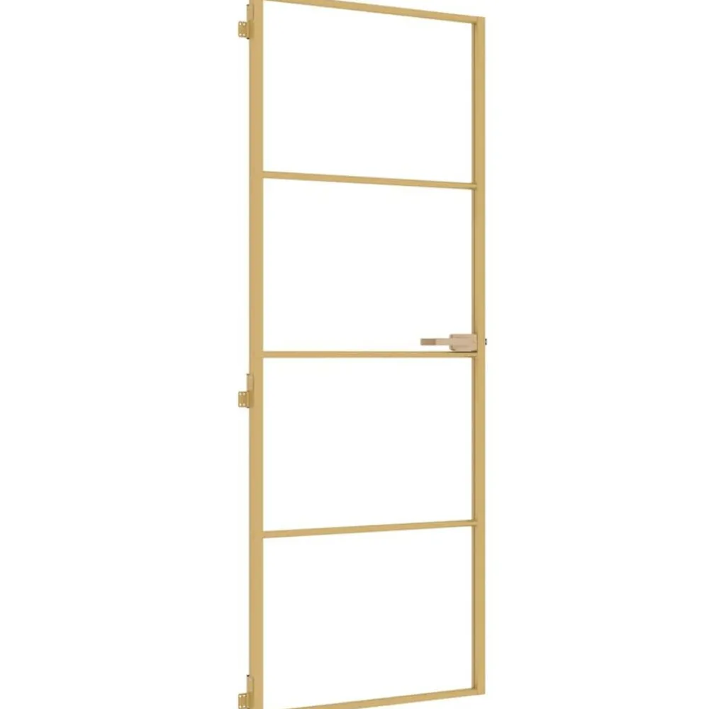 Matériaux De Construction-vidaXL Porte intérieure mince doré 76x201,5 cm verre trempé aluminium Doré et transparent