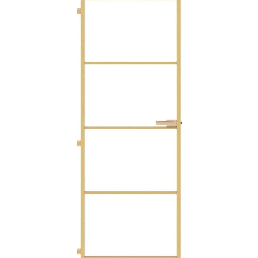 Matériaux De Construction-vidaXL Porte intérieure mince doré 76x201,5 cm verre trempé aluminium Doré et transparent