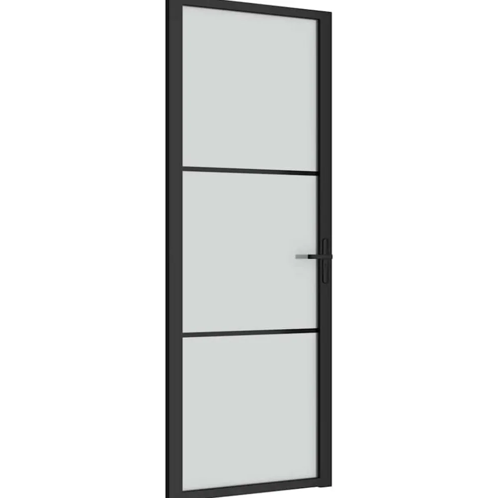 Matériaux De Construction-vidaXL Porte intérieure 76x201,5 cm Noir Verre mat et aluminium Noir et givre