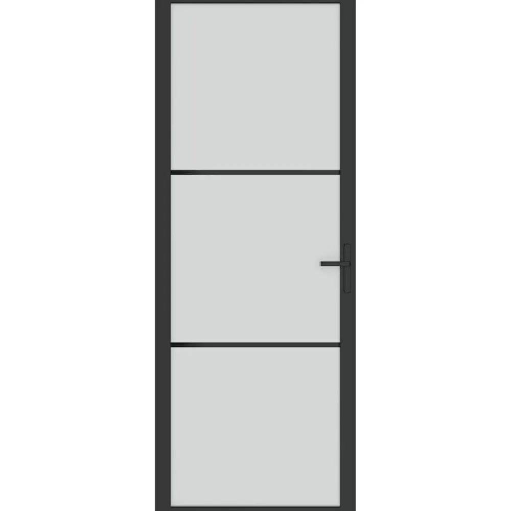 Matériaux De Construction-vidaXL Porte intérieure 76x201,5 cm Noir Verre mat et aluminium Noir et givre