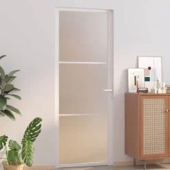 vidaXL Porte intérieure 76x201,5 cm Blanc Verre mat et aluminium