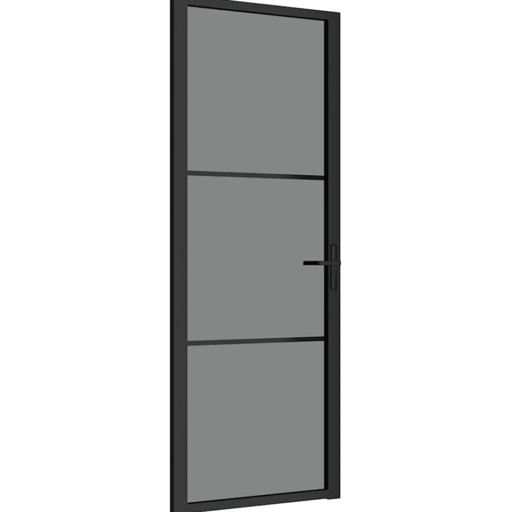 Matériaux De Construction-vidaXL Porte intérieure 76x201,5 cm Noir Verre ESG et aluminium Noir et transparent foncé