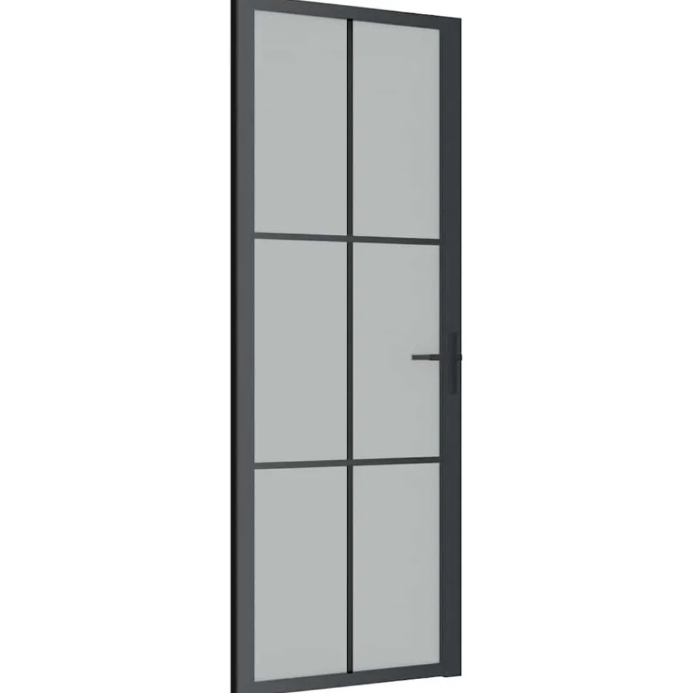 Matériaux De Construction-vidaXL Porte intérieure 76x201,5 cm Noir Verre mat et aluminium Noir et givre
