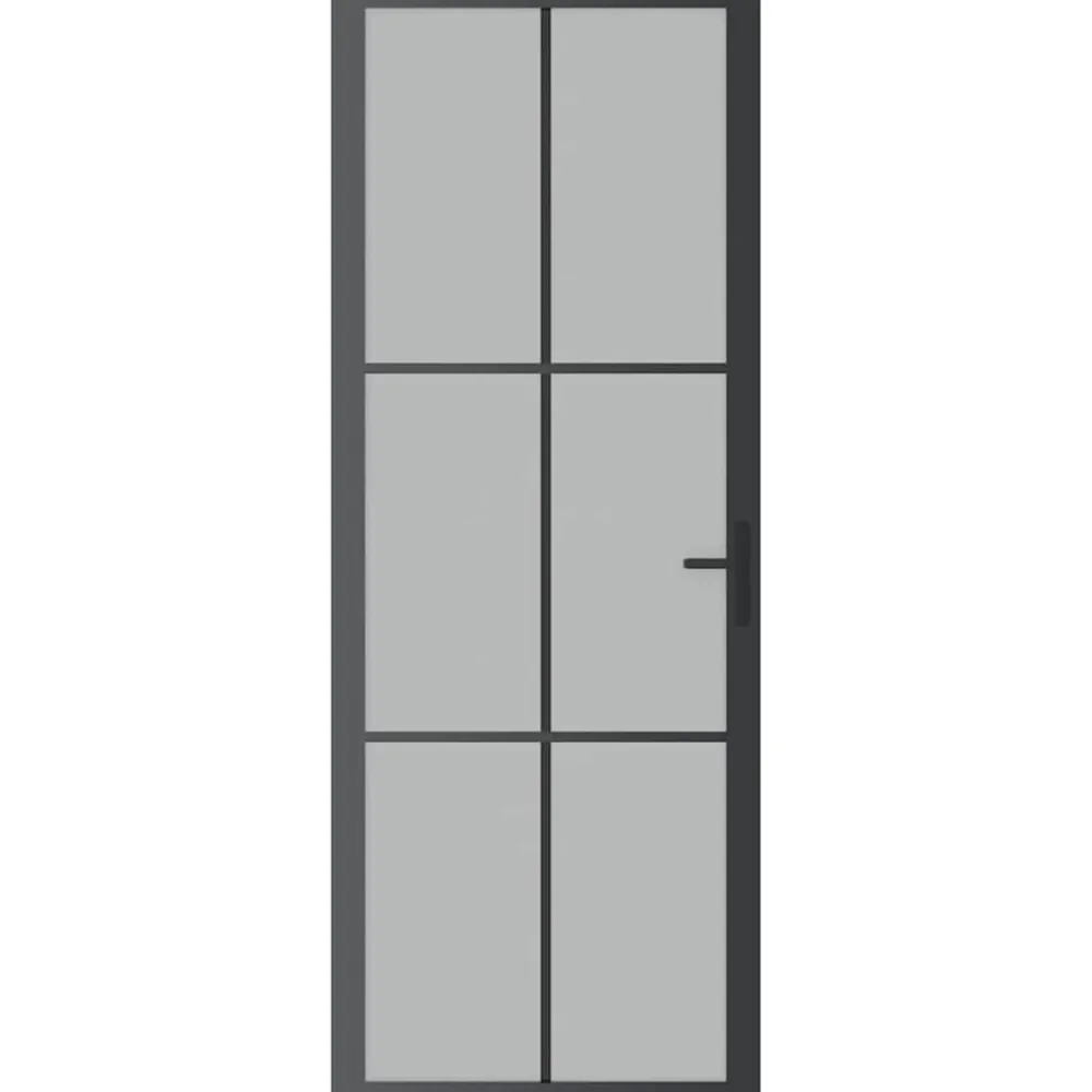 Matériaux De Construction-vidaXL Porte intérieure 76x201,5 cm Noir Verre mat et aluminium Noir et givre