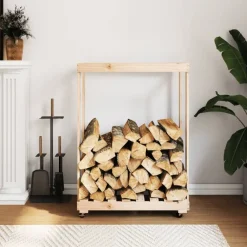 Accessoires Pour Cheminées & Poêles À Bois-vidaXL Porte-bûches avec roulettes 76,5x40x108 cm bois massif de pin Naturel