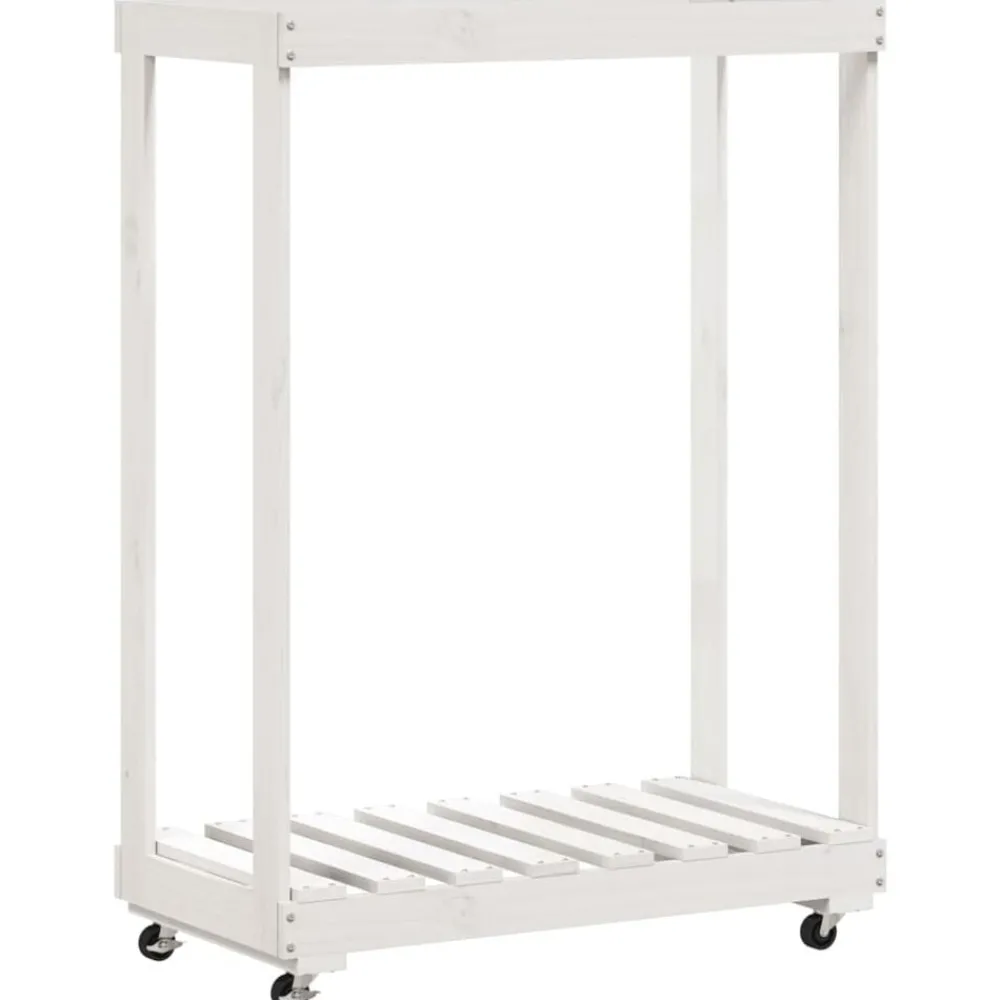 Accessoires Pour Cheminées & Poêles À Bois-vidaXL Porte-bûches avec roulettes 76,5x40x108cm bois massif pin Blanc