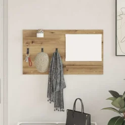 vidaXL Porte-manteau mural avec miroir Chêne artisanal 90 x 10 x 50 cm