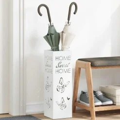 Produits Ménagers-vidaXL Porte-parapluie avec stockage 15,5 x 15,5 x 49 cm Métal Blanc