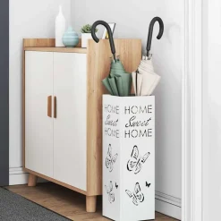Produits Ménagers-vidaXL Porte-parapluie avec stockage 15,5 x 15,5 x 49 cm Métal Blanc