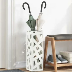 Produits Ménagers-vidaXL Porte-parapluie avec stockage 15,5 x 15,5 x 49 cm Métal Blanc