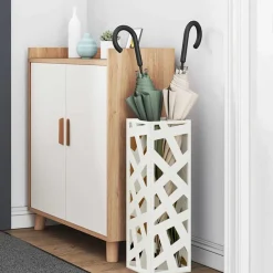 Produits Ménagers-vidaXL Porte-parapluie avec stockage 15,5 x 15,5 x 49 cm Métal Blanc