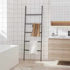 Accessoires De Salle De Bain-vidaXL Porte-serviettes échelle à 5 niveaux Noir 58 x 175 cm Fer