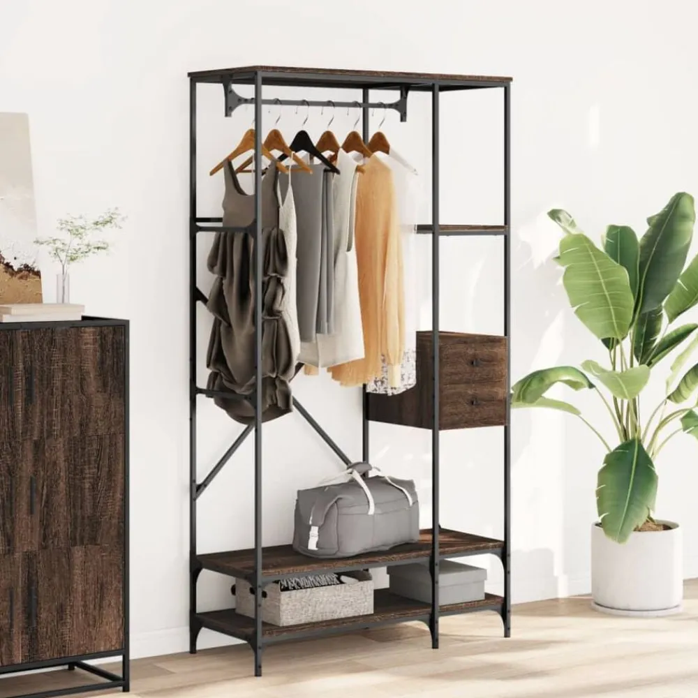 vidaXL Porte-vêtements avec étagères chêne marron bois d'ingénierie