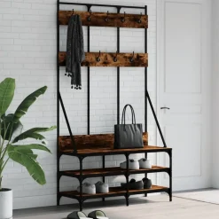vidaXL Porte-vêtements et rangement des chaussures chêne fumé