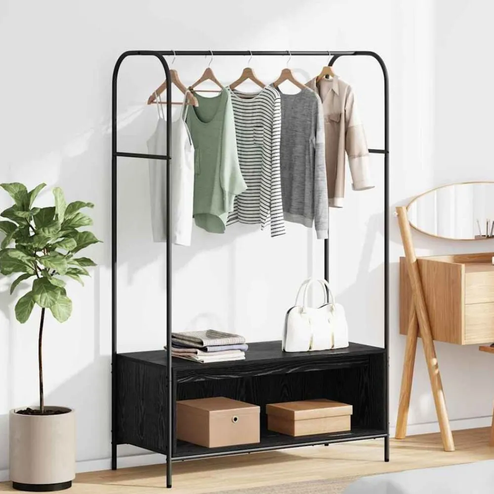 Produits Ménagers-vidaXL Porte-vêtements Noir 100 x 44 x 160 cm Bois d'ingénierie Chêne noir