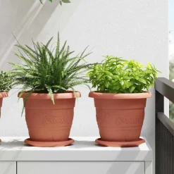 Pelouses & Jardins-vidaXL Pot à fleurs rond 6 pcs Ø 22 x 18 cm Plastique Rouge brique