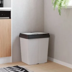 Produits Ménagers-vidaXL Poubelle double 2x25 L Blanc