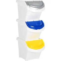 Produits Ménagers-vidaXL Poubelles empilables avec couvercles 3 pcs PP 78 L Blanc
