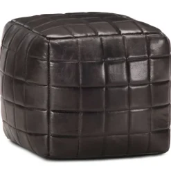 vidaXL Pouf 40 x 40 x 40 cm Noir Cuir véritable de chèvre