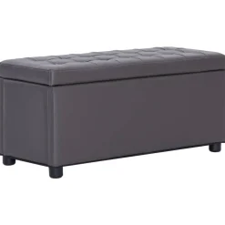 Bancs-vidaXL Pouf de rangement 87,5 cm Similicuir Gris