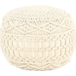 Poufs-vidaXL Pouf fait à la main en macramé 45x30 cm Coton Blanc
