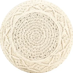 Poufs-vidaXL Pouf fait à la main en macramé 45x30 cm Coton Blanc