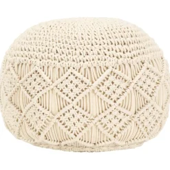 Poufs-vidaXL Pouf fait à la main en macramé 45 x 30 cm Coton Blanc