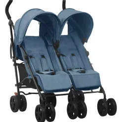 Transport De Bébés-vidaXL Poussette à deux places Acier Bleu marine