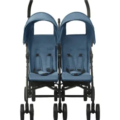 Transport De Bébés-vidaXL Poussette à deux places Acier Bleu marine
