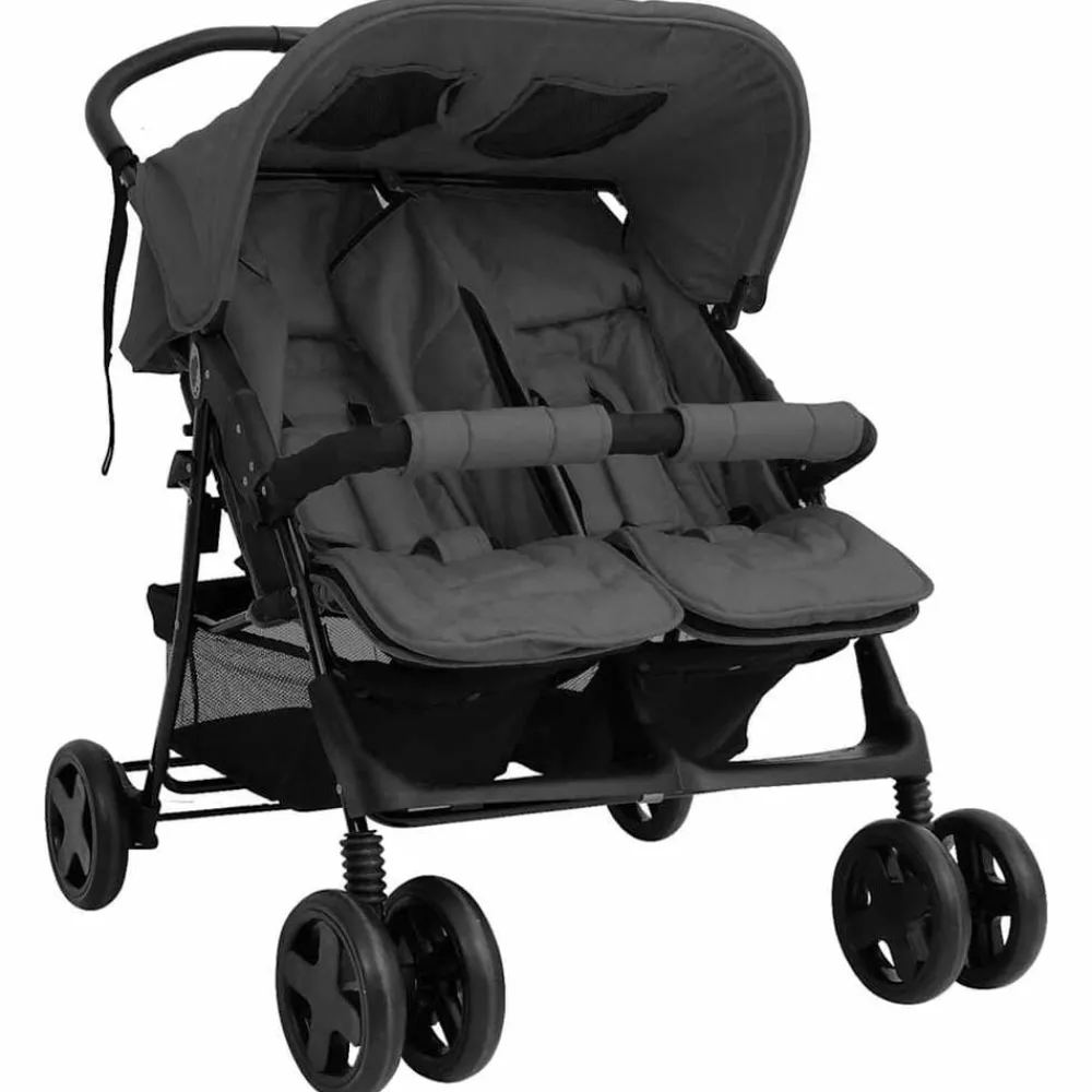 Transport De Bébés-vidaXL Poussette à deux places Acier Gris foncé