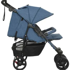 Transport De Bébés-vidaXL Poussette à deux places Acier Bleu marine