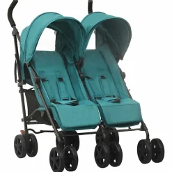 Transport De Bébés-vidaXL Poussette à deux places Acier Vert