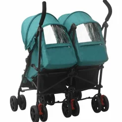 Transport De Bébés-vidaXL Poussette à deux places Acier Vert