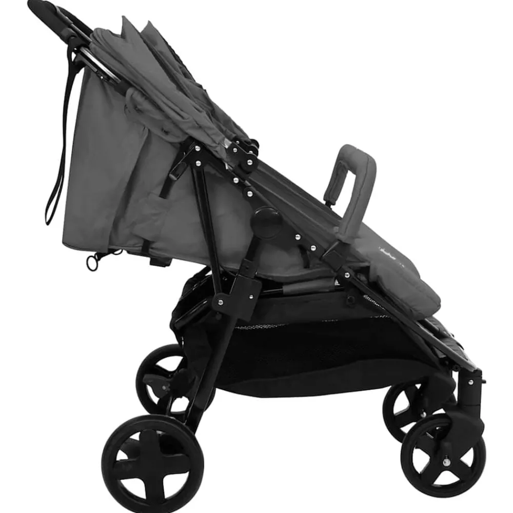 Transport De Bébés-vidaXL Poussette à deux places et noir Acier Gris foncé
