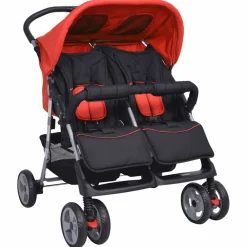 Transport De Bébés-vidaXL Poussette à deux places Acier et noir Rouge