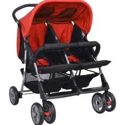 Transport De Bébés-vidaXL Poussette à deux places Acier et noir Rouge
