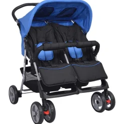 Transport De Bébés-vidaXL Poussette à deux places Acier et noir Bleu