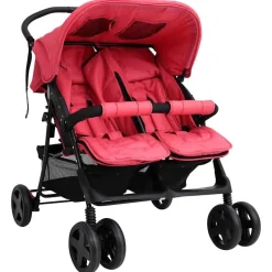 Transport De Bébés-vidaXL Poussette à deux places Acier Rouge