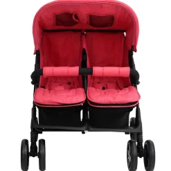 Transport De Bébés-vidaXL Poussette à deux places Acier Rouge