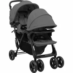 Transport De Bébés-vidaXL Poussette à deux places Acier Gris foncé