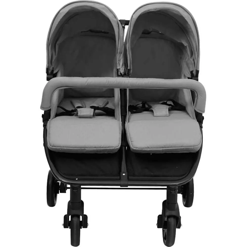 Transport De Bébés-vidaXL Poussette à deux places et noir Acier Gris clair